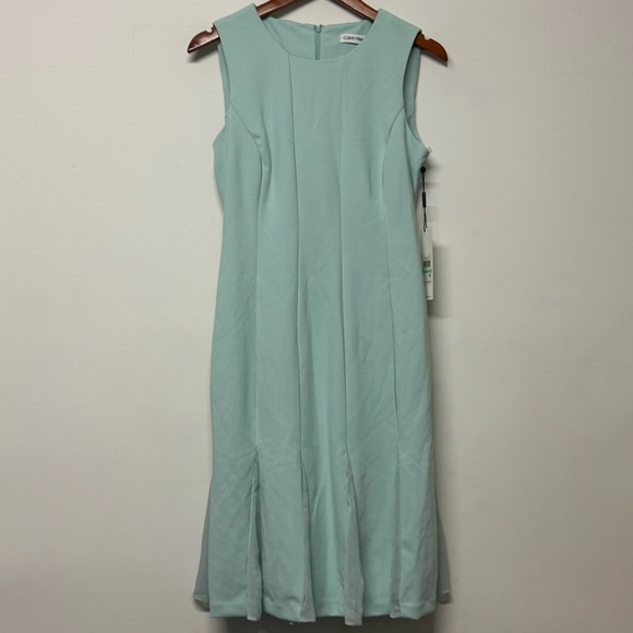 Calvin Klein Mint Chiffon Godet Skirt Insets Lined Sleeveless Dress 8 - Picture 1 of 5